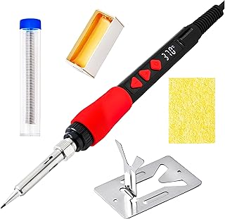 Soldering Iron Kit, 60W 120V Digital LED Display 5-in-1, Solder Wire, Flux Rosin Paste, Mini Stand, Sponge, Portable Fast Heating Welding Tool for Electric Repair Hobby DIY from Plusivo