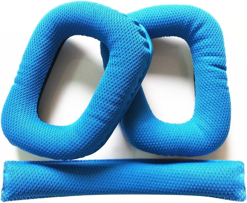 Foxnovo A Pair of Replacement Soft Foam Ear Pads Ear Cushions One Headband Cushion Pad for Logitech G430 G930 Headphones (Blue)