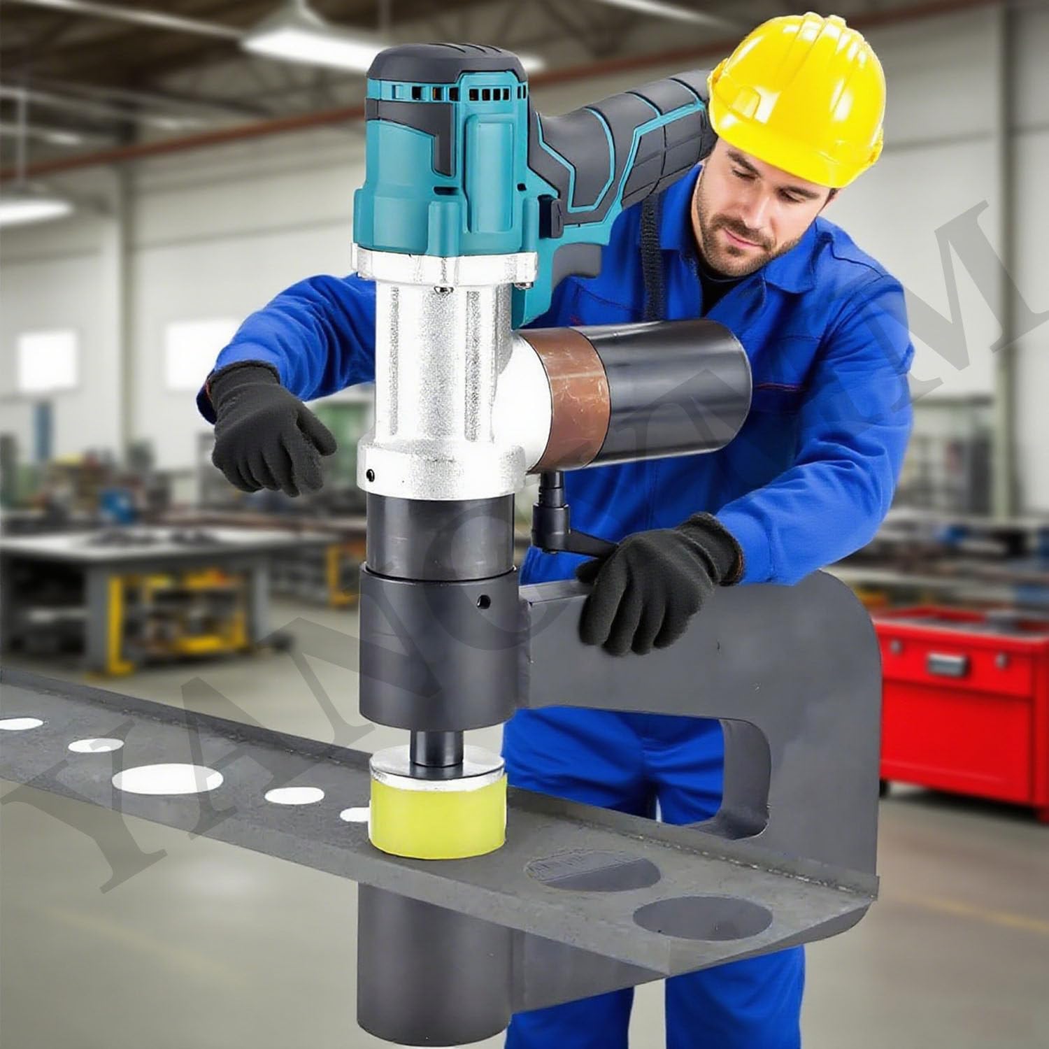Zestaw narzędzi do dziurkowania elektrycznego z 2 bateriami 6,0 Ah, 6 matryc (16-32 mm), gardło 150 mm, dziurkacz hydrauliczny dla elektryków i metalowców