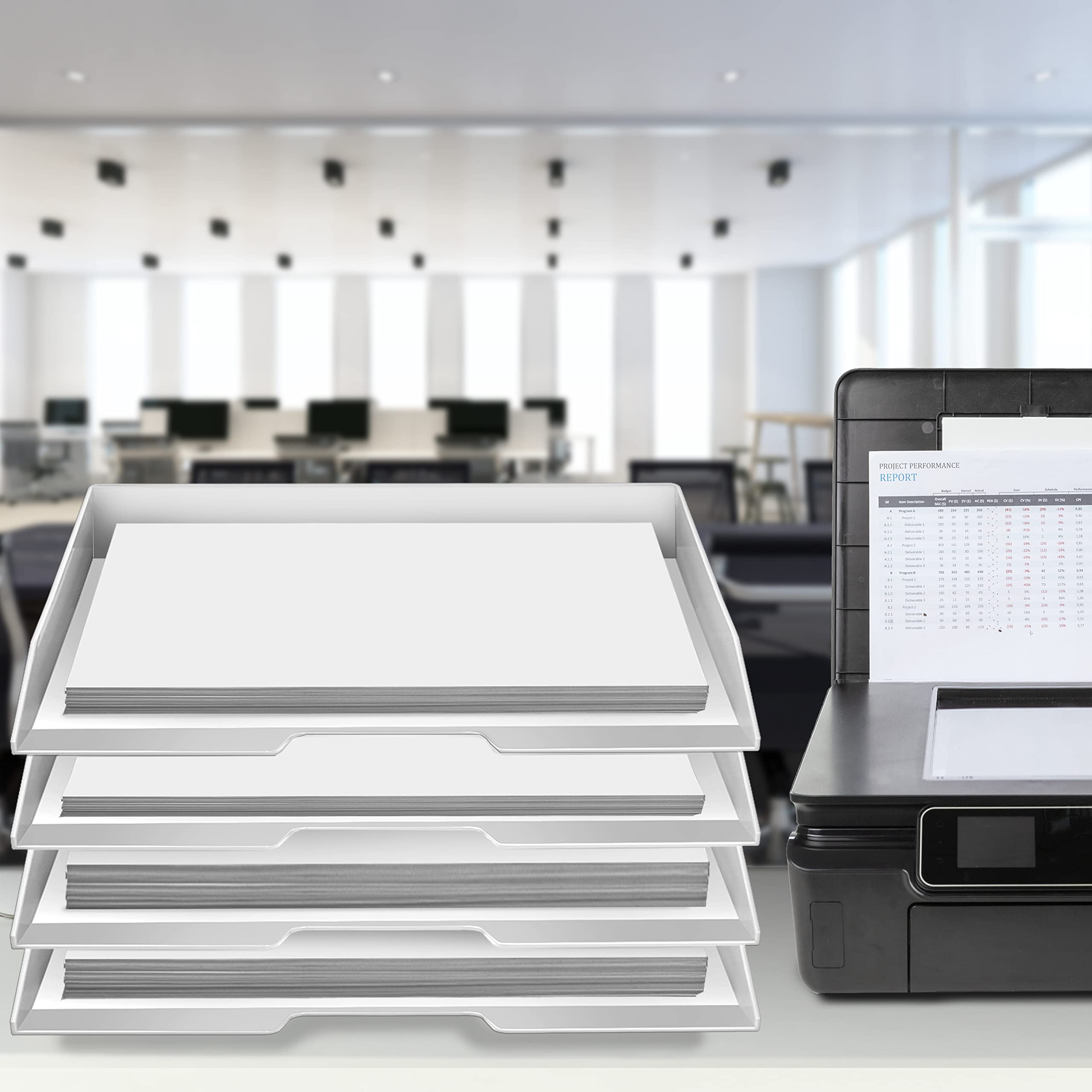 Acrimet Stapelbare Briefablage im Querformat, Büro-Organizer für Papier und Dokumente im A4-Format, Robuster Kunststoff (Farbe Weiß) (4 Stück)