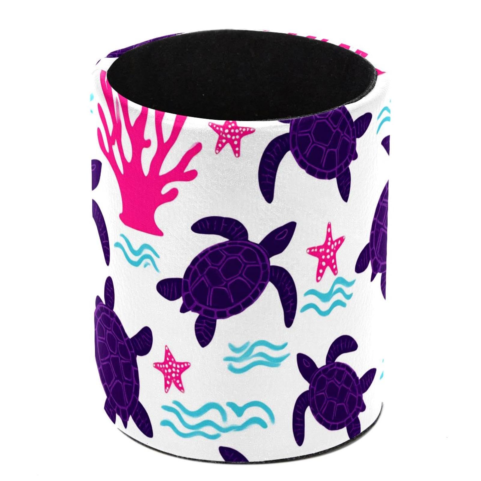 HEOEH Turtle Coral Pen Holder for Desk, PU Leather Pencil Holder Pen Cup Marker Holder Makeup Brush Holders, Desk Accessories & Workspace Organizers for Home, Office