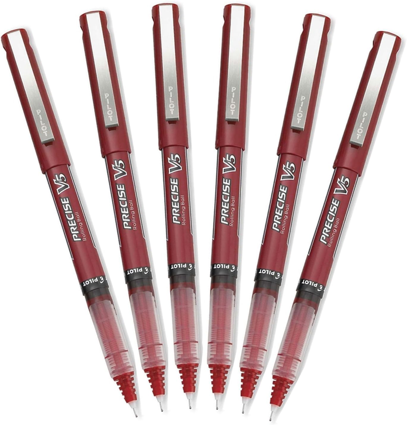 Pilot Precise V5 Stick Rolling Ball Pens, Extra Fine Point, Red Ink, 6 Pack