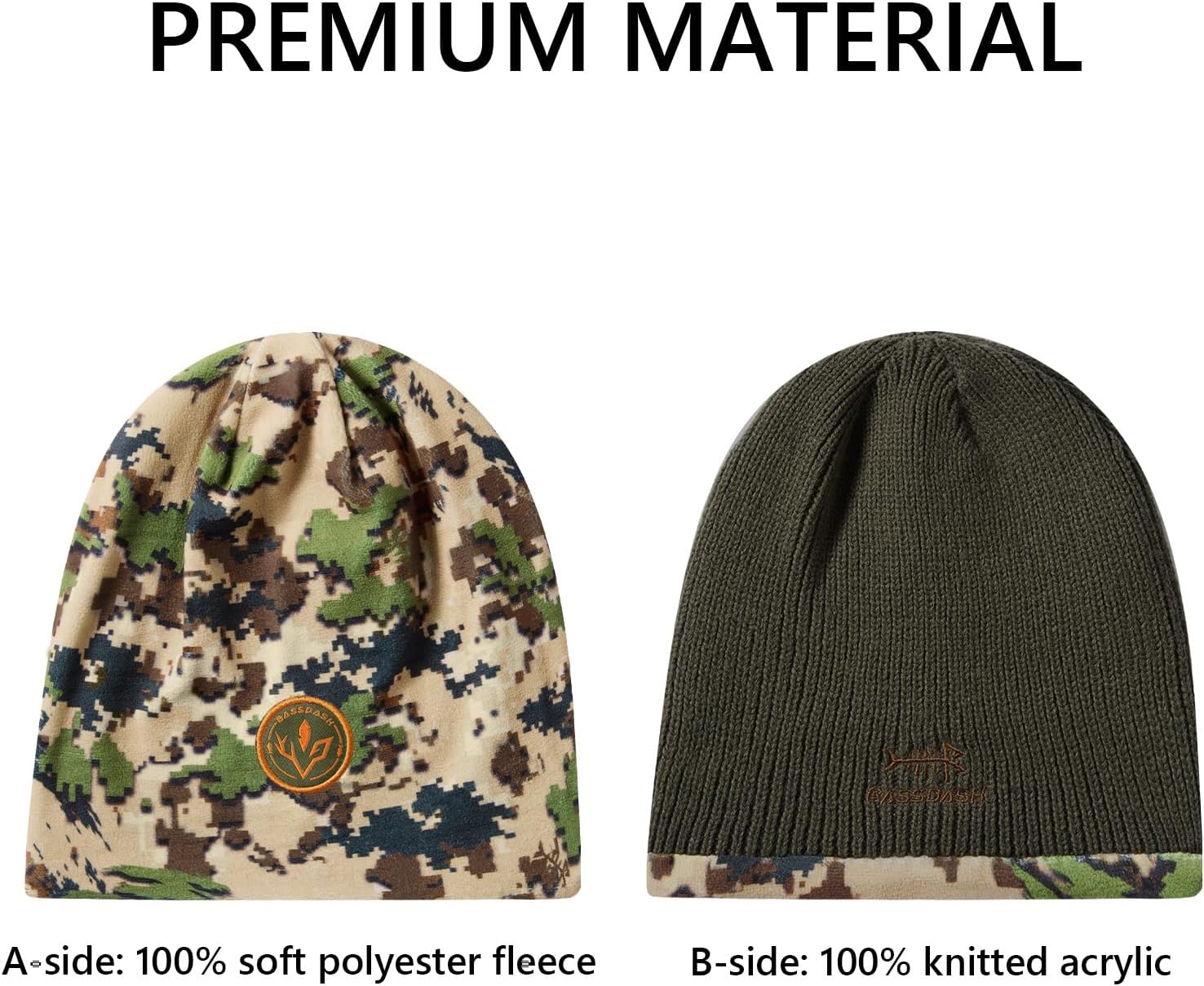 BASSDASH Reversible Windproof Fleece Winter Beanie Hats Thick Warm for Men Women Stretchy Fit Unisex Cuffed Knit Hat - Image 2