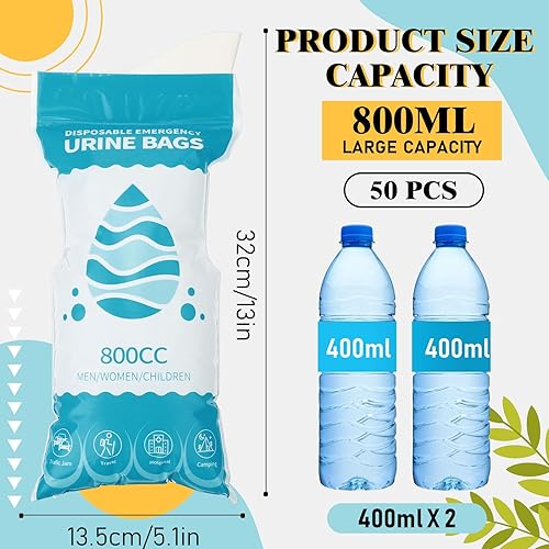 Vista 16 de Nuogo 50 bolsas desechables de urinario portátil de emergencia, mini inodoro de viaje, orina unisex para viajes, camping, senderismo, tráfico