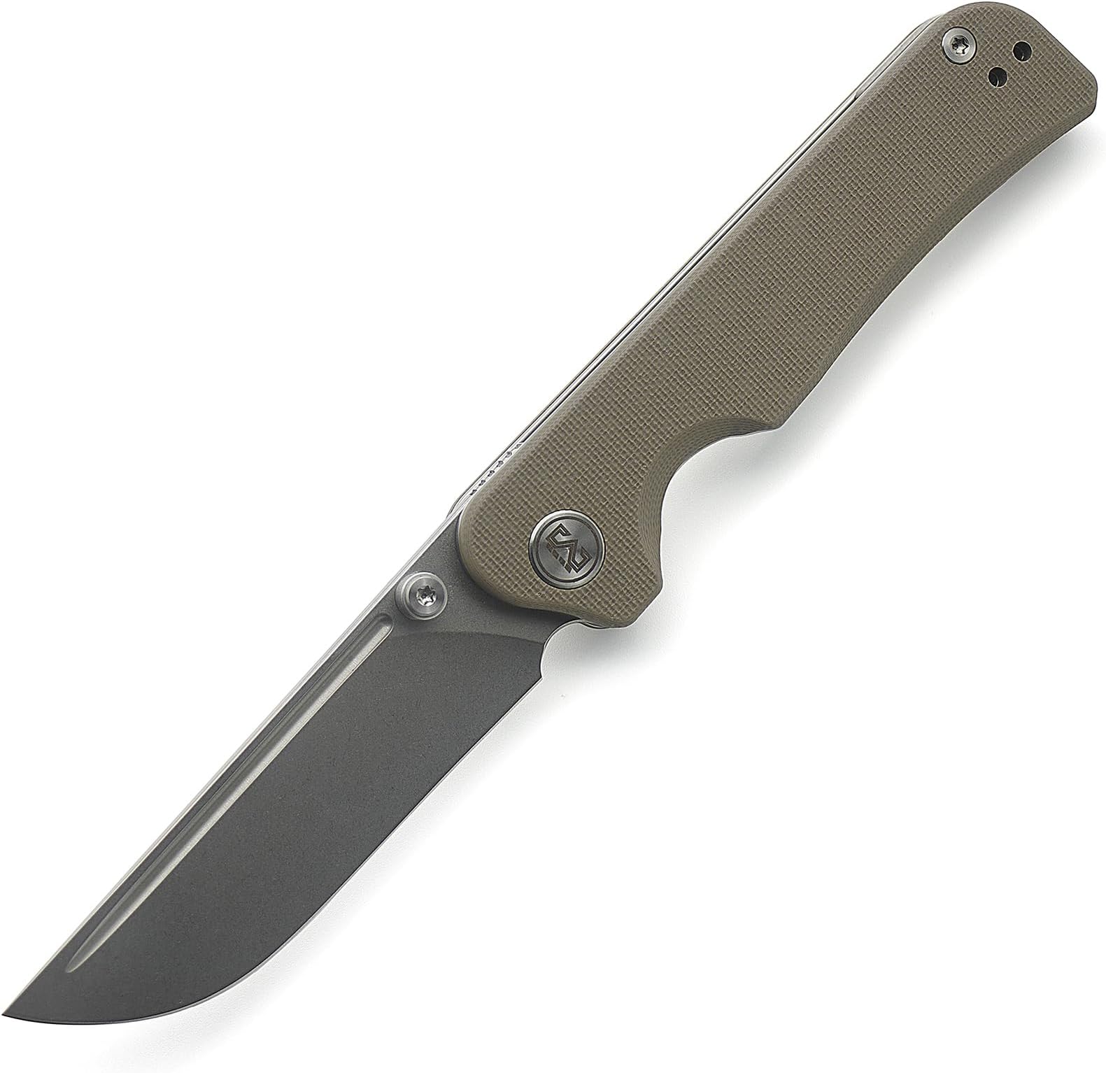Pagos Front Flipper Folding Knife 3.16" Stonewash 14c28n Blade Tan G10 Handle Camping Hiking Pocket Knife MGR-807STN