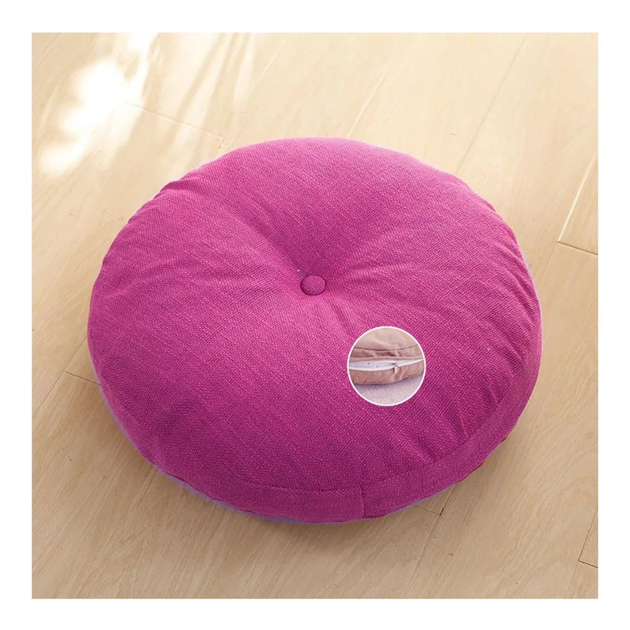 Japanese Tatami Floor Pillow Cushion Seating Pillows Detachable Yoga Cushions Pleated Solid Color Linen Round Seat Cushion Floor Pillow Cushion for Chair Pads Floor Cushion(Rose Red,40 cm 16 inch)