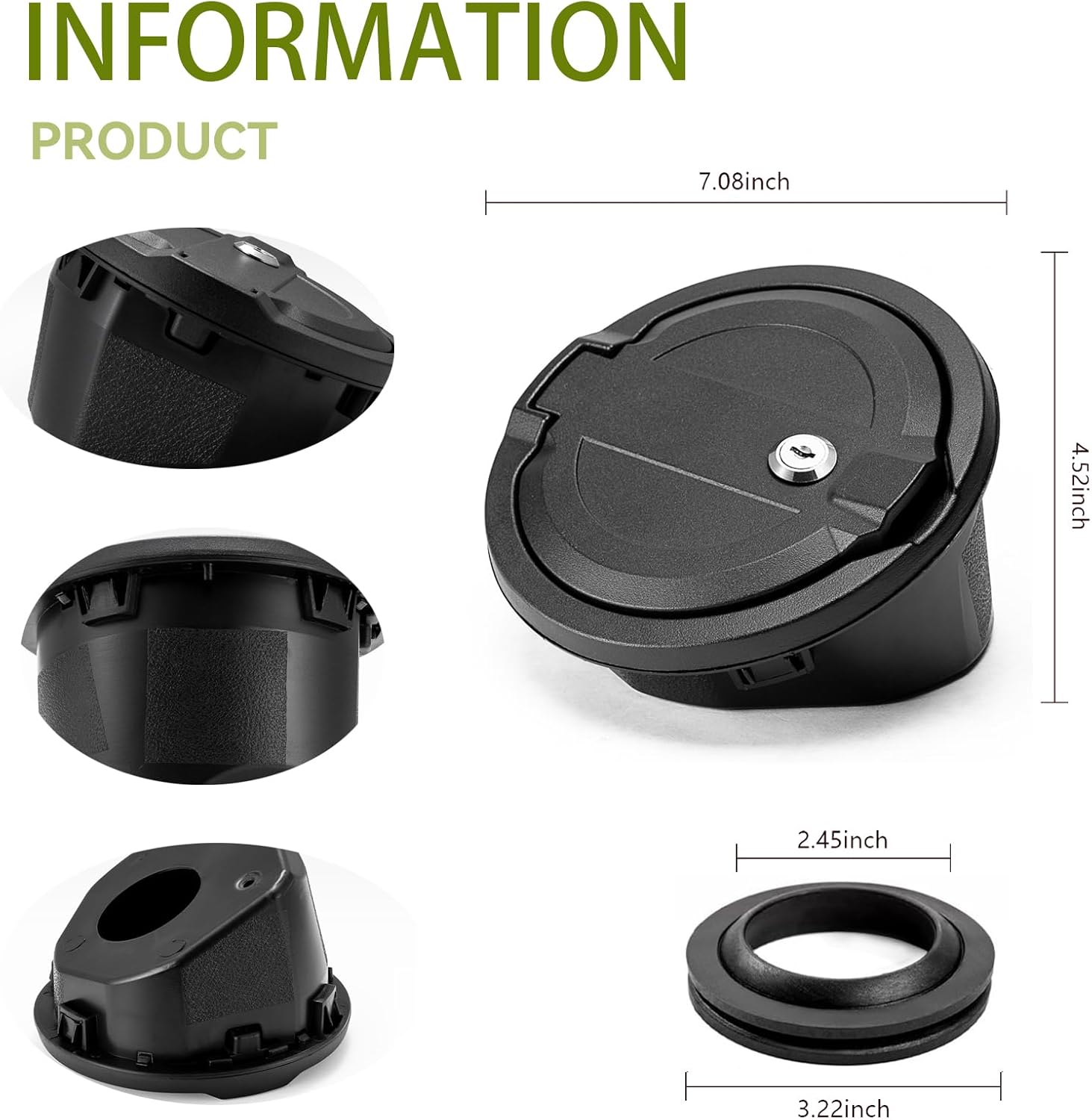 82215123AB Locking Fuel Filler Door Cover Black Suitable for SUV 2018-2024 JL & JLU,Off-Road Vehicle Fuel Tank Cap Cover with Key Compatible with Jeep Wrangler Unlimited Sahara Rubicon