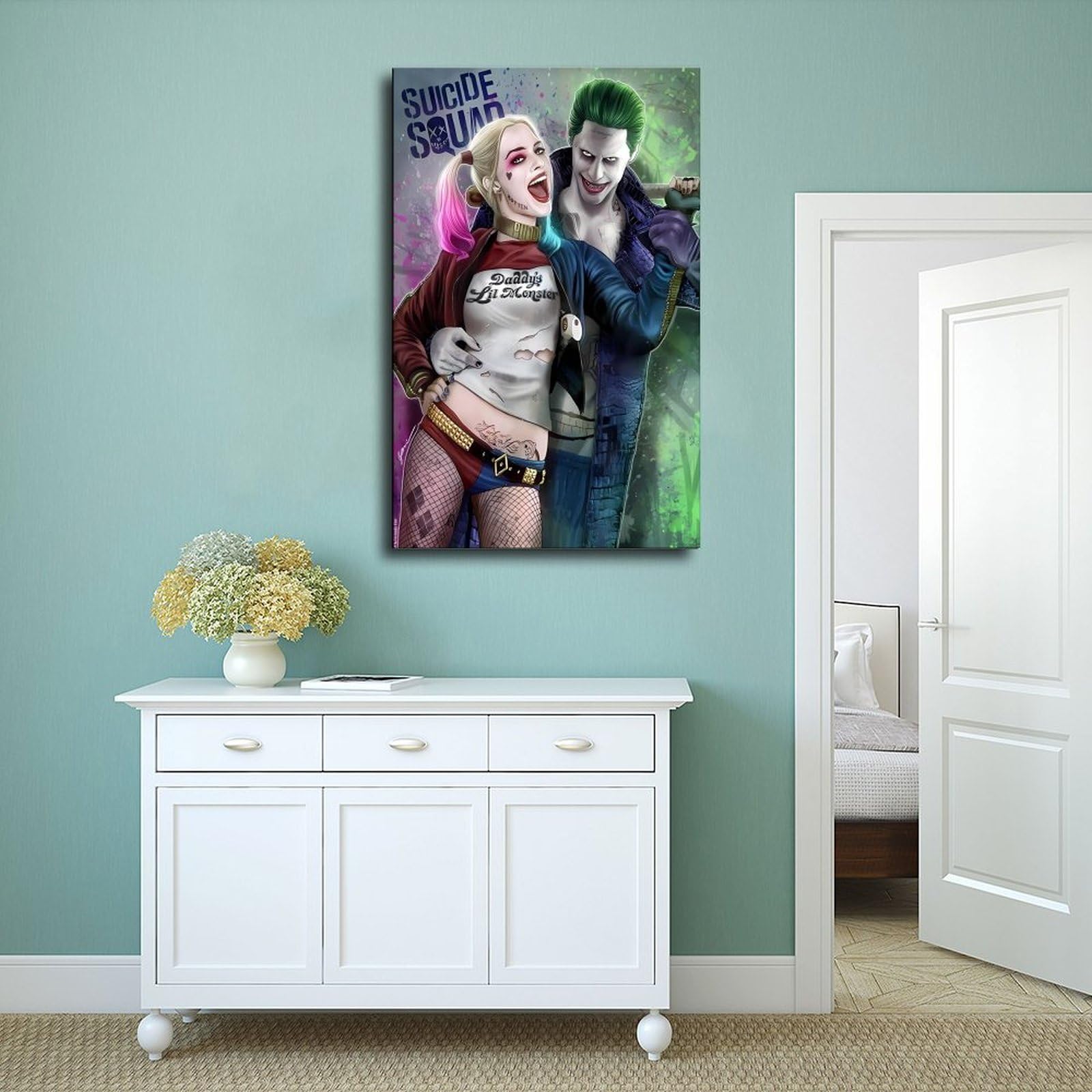 AmAzwi Poster décoratif sur toile Harley Quinn et Joker pour salon, chambre à coucher, 4, décoration murale sans cadre : 60 x 90 cm