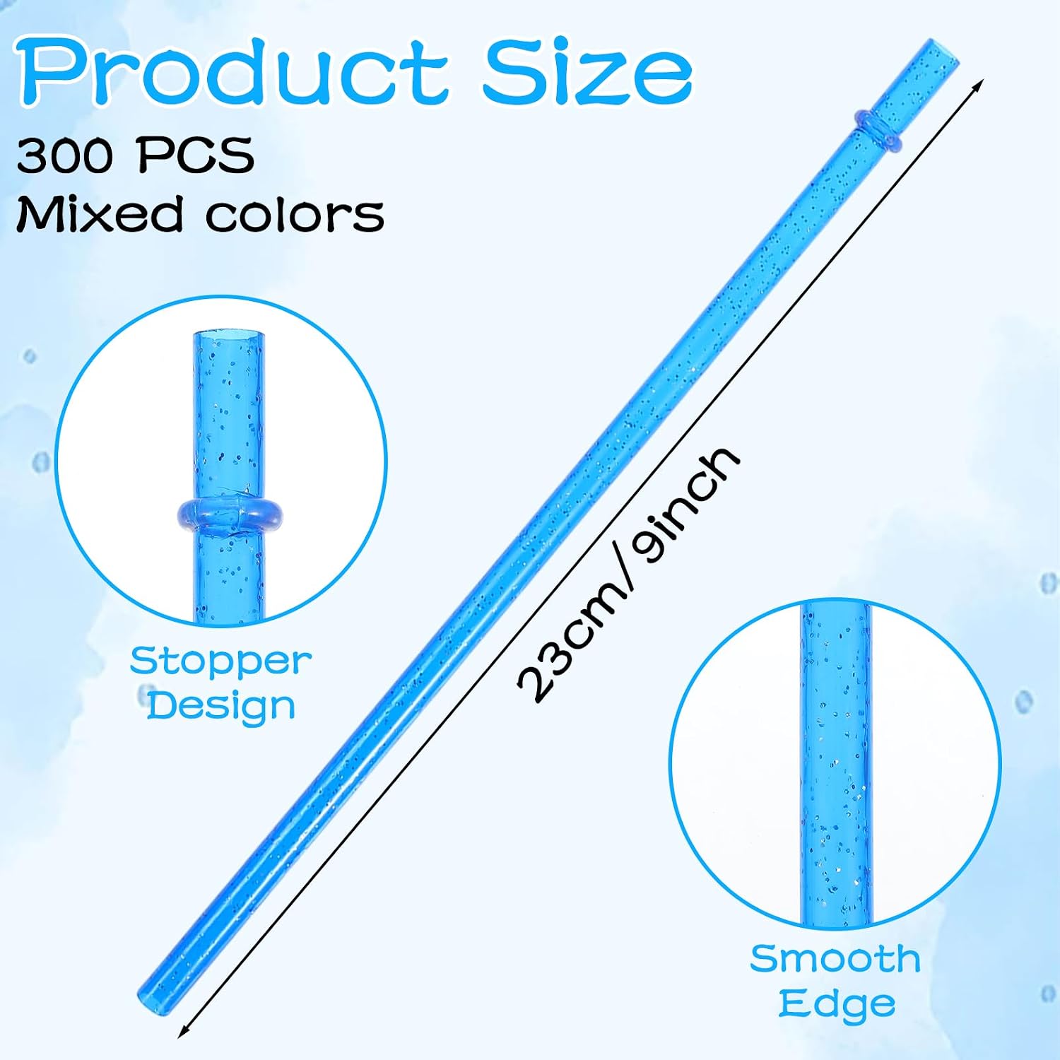 300PCS Glitter Reusable Straws Clear Drinking Straws 9 Inch Long Hard Plastic Straw