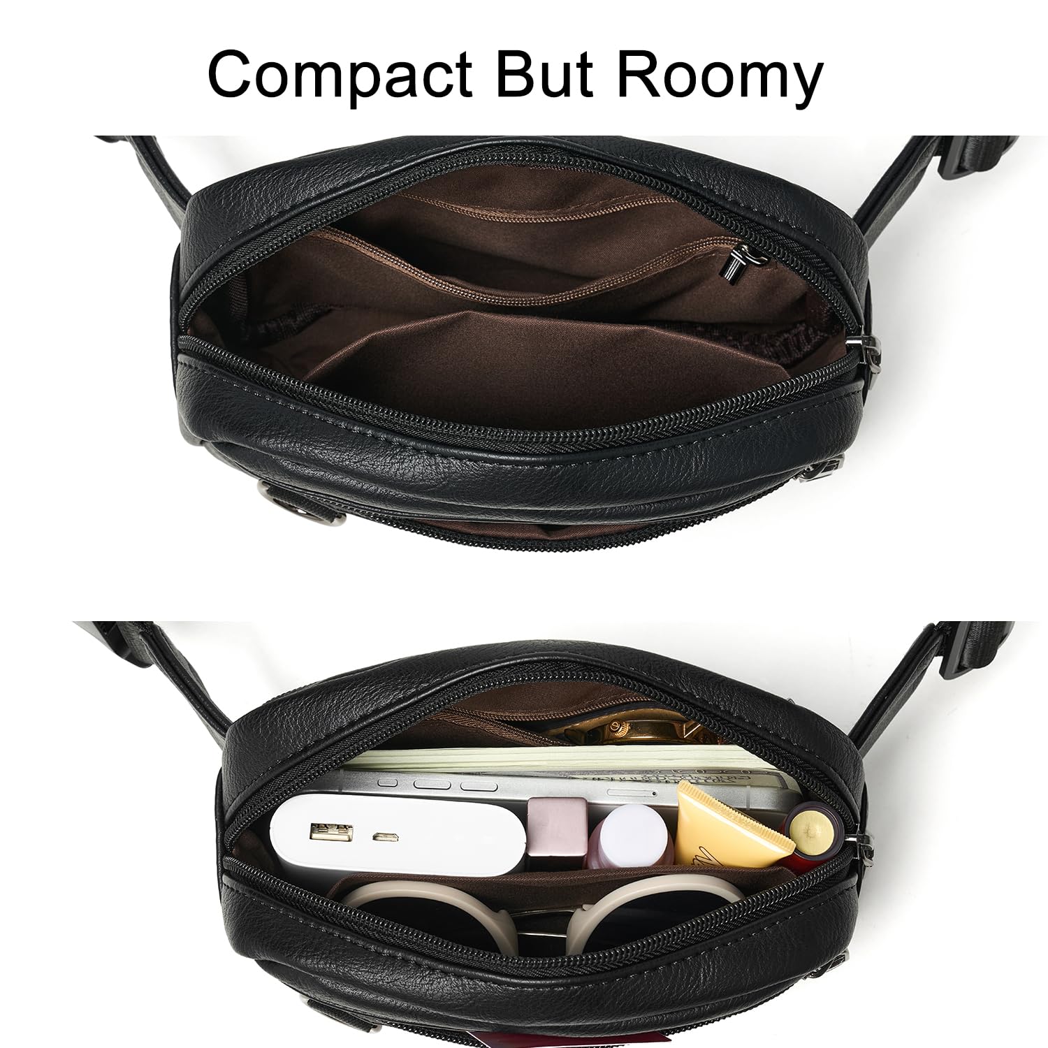 LATMAP 3L Marsupio Donna Tracolla Sportivo Grande Impermeabile in Pelle PU Elegante con Borsa Zip e Cintura Regolabile per Viaggio, Outdoor, Trekking