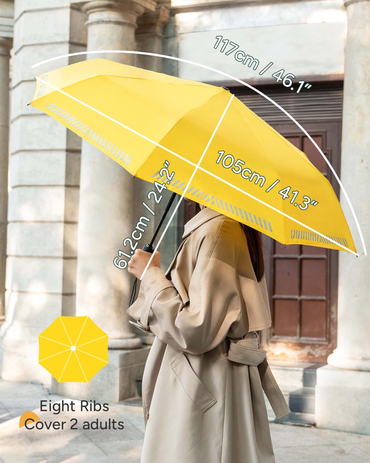 parasol odporny na burzę, kieszonkowy z paskami odblaskowymi, kompaktowy parasol podróżny, automatyczne otwieranie i zamykanie, osłona przed deszczem, 8 żeber, dla mężczyzn, kobiet i dzieci