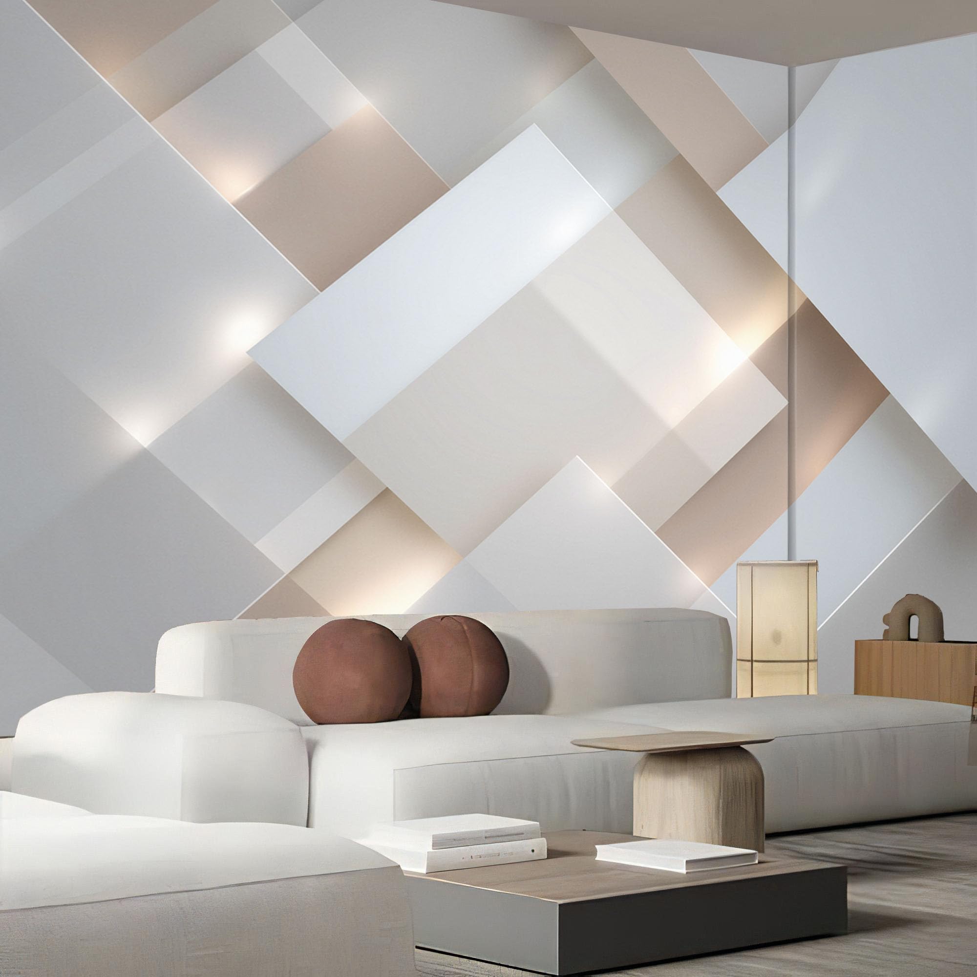 Papier Peint Panoramique Géométrie Brillante 3D, 350X256Cm (Lxh), Tapisserie Poster Geant Mural Beige, Personnalisé 3D Pour Salon Chambre D'Enfants Décoration Murale Espace Moderne
