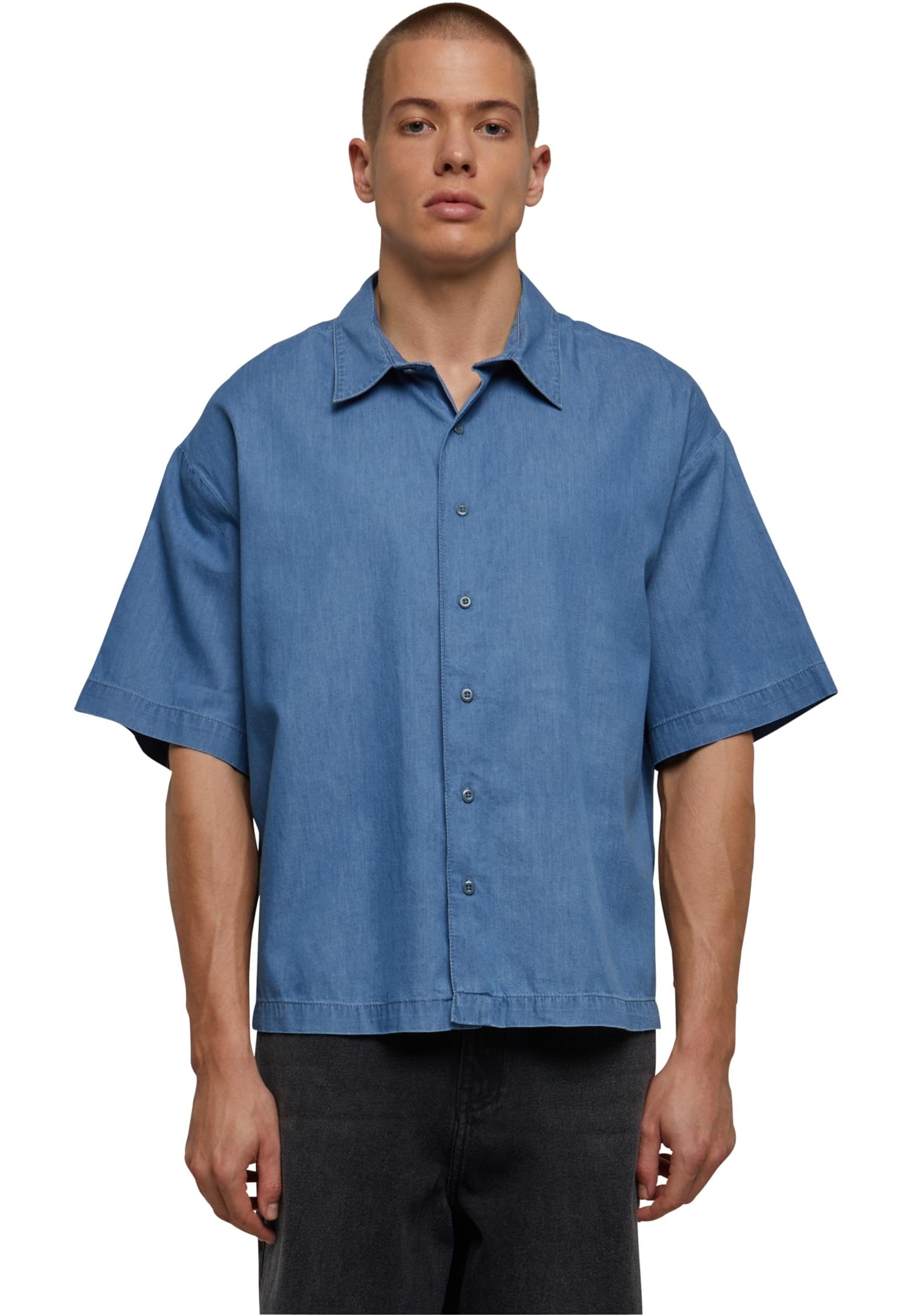 Urban Classics T- Shirt léger en Denim Chemise, Bleu Ciel délavé, XXL Hommes