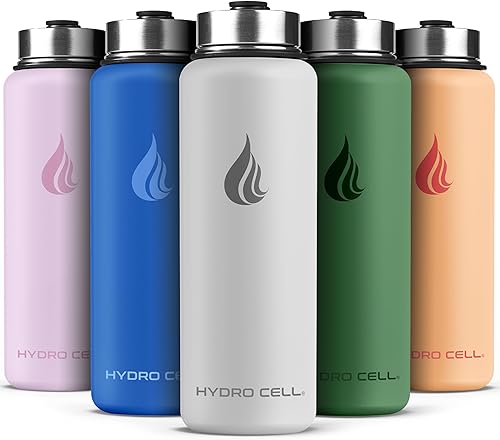 Miniatura 115 de HYDRO CELL Botella de agua aislada de acero inoxidable con pajilla, para bebidas frías y calientes, frasco de vacío de metal con tapa de rosca y