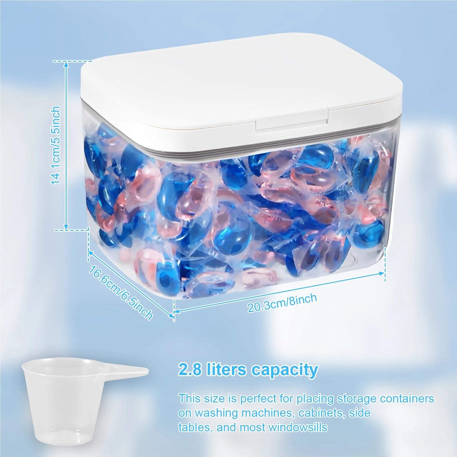 Rangement Lessive Liquide en Capsules Conteneur à linge 2,8/4,5/5,5 L, boîte de rangement for dosettes lessive for lave-vaisselle, avec verre doseur for la maison(4.5L)