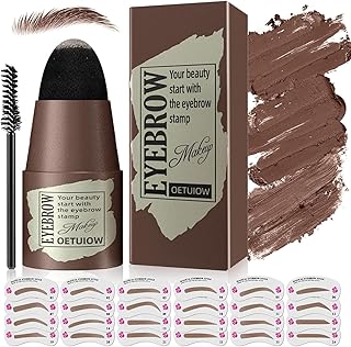 Eyebrow Stamp Stencil Kit - 1 Step Brow Stamp Kit Long-lasting Waterproof & Smudge-Proof, Eyebrow Powder with 24 Reusable Eyebrow Stencils Kit for Beginners to Nature Brow (Dark Brown)