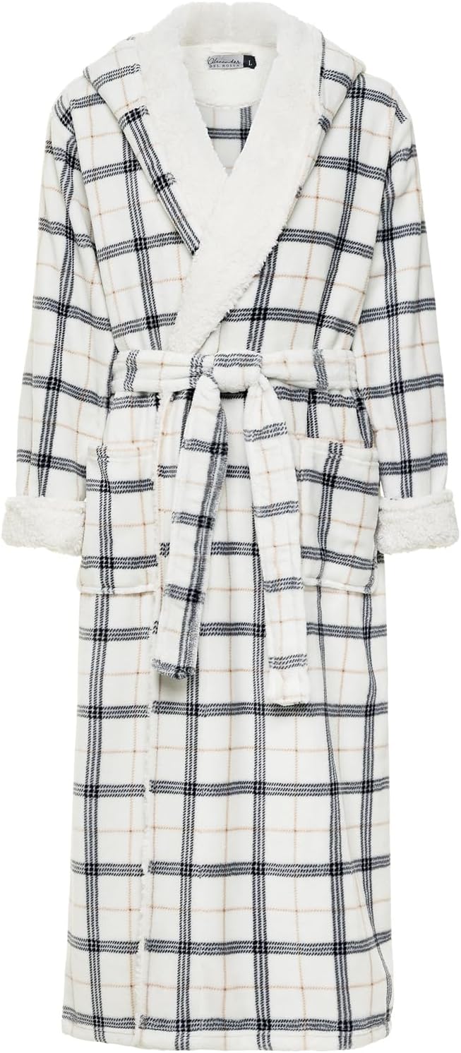Alexander Del Rossa Plush Mens Robe with Hood, Hooded Big and Tall Robes for Men, Sherpa Fleece Robe for Men