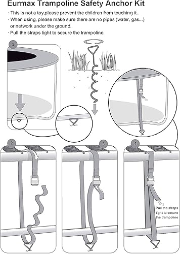 Miniatura 3 de Eurmax USA Trampoline Stakes Trampoline Anchors High Wind Heavy Duty Corkscrew Shape Steel Tent Stakes Trampoline Tie Downs Anchor Kit with T Hook