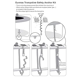 Eurmax USA Trampoline Stakes Heavy Duty Trampoline Parts Corkscrew Shape Steel Stakes Anchor Kit with T Hook for Trampolines -Set of 4 Bonus 4 Strong Belt,Black