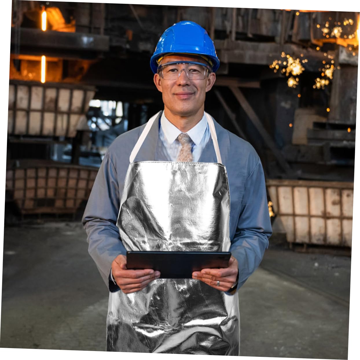 NUOBESTY Industrieschürze aus Aramid mit Aluminiumplattierung Hitzebeständige Schürze mit Verstellbaren Trägern Feuerfeste Schutzkleidung für Industrielle Schmelzarbeiten