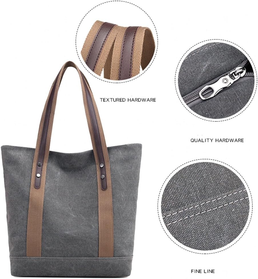 Sunshinejing Women's Canvas Shoulder Bags Retro Casual Handbags Work Bag Tote Purses - Image 3