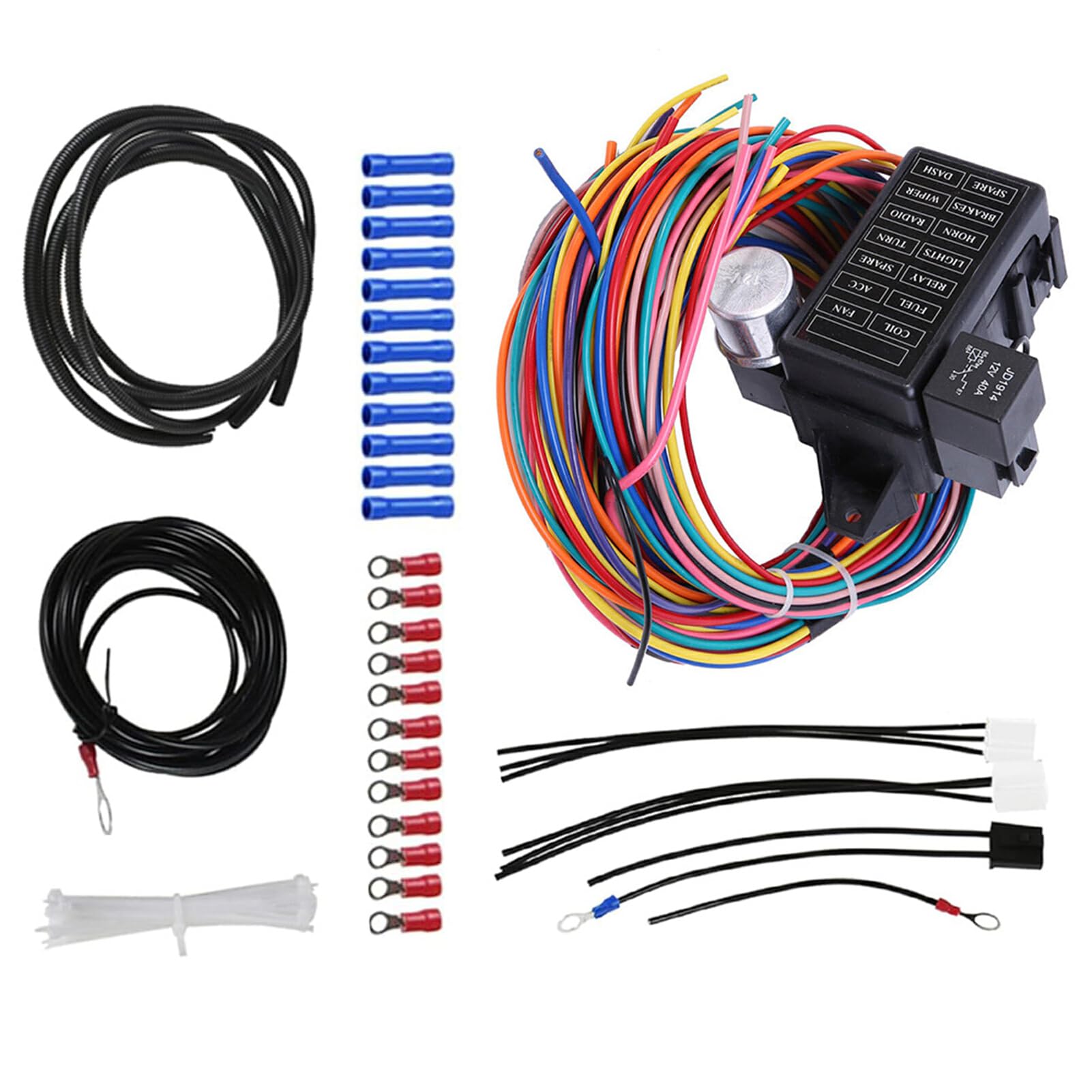 VUIUYOIES Arnés de cableado universal de 14 circuitos Arnés de cableado del automóvil Arnés de cableado de circuito Fusible Kit de arnés de cableado de fusible de 12 V Durable