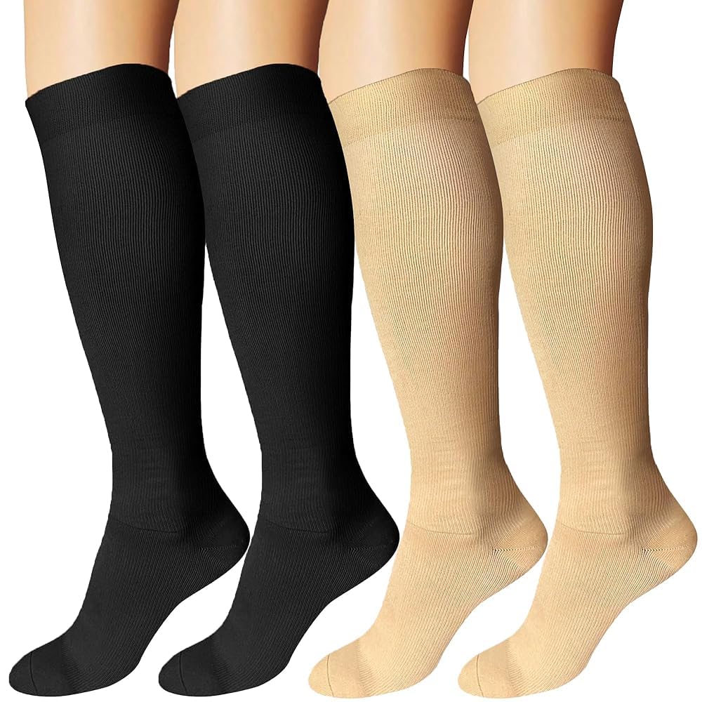 DDOBB Kompressionsstrümpfe Damen und Herren 4 Paar Stützstrümpfe Kompressionssocken Stützsocken Reisestrümpfe für Flug Sport Running Radsport
