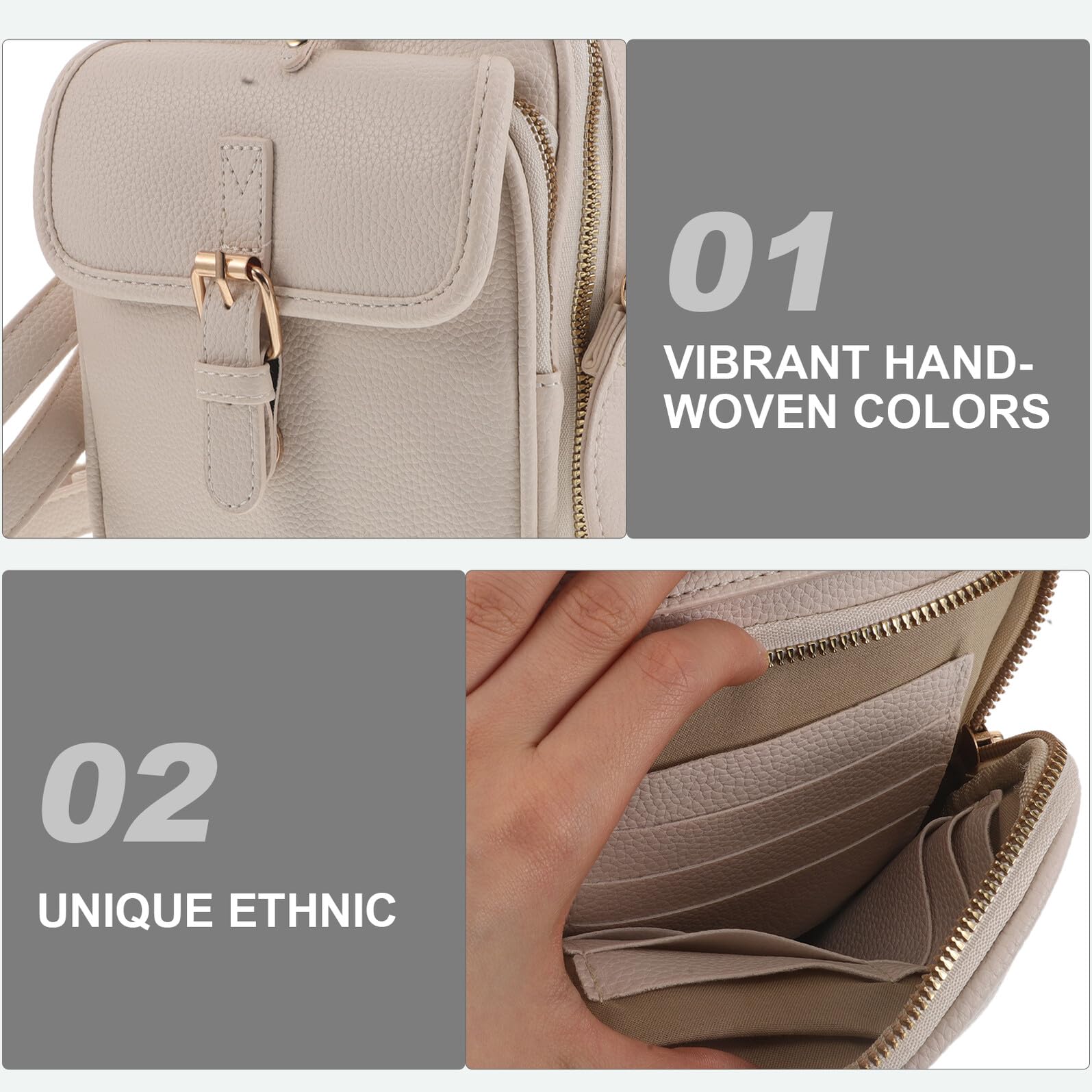 FRCOLOR Borsa a Tracolla per Cellulare da Donna Bianca Borsa da Viaggio a Tracolla Marsupio per Cellulare con Ampio Spazio per Carte e Caricabatterie Versatile per Uso Quotidiano