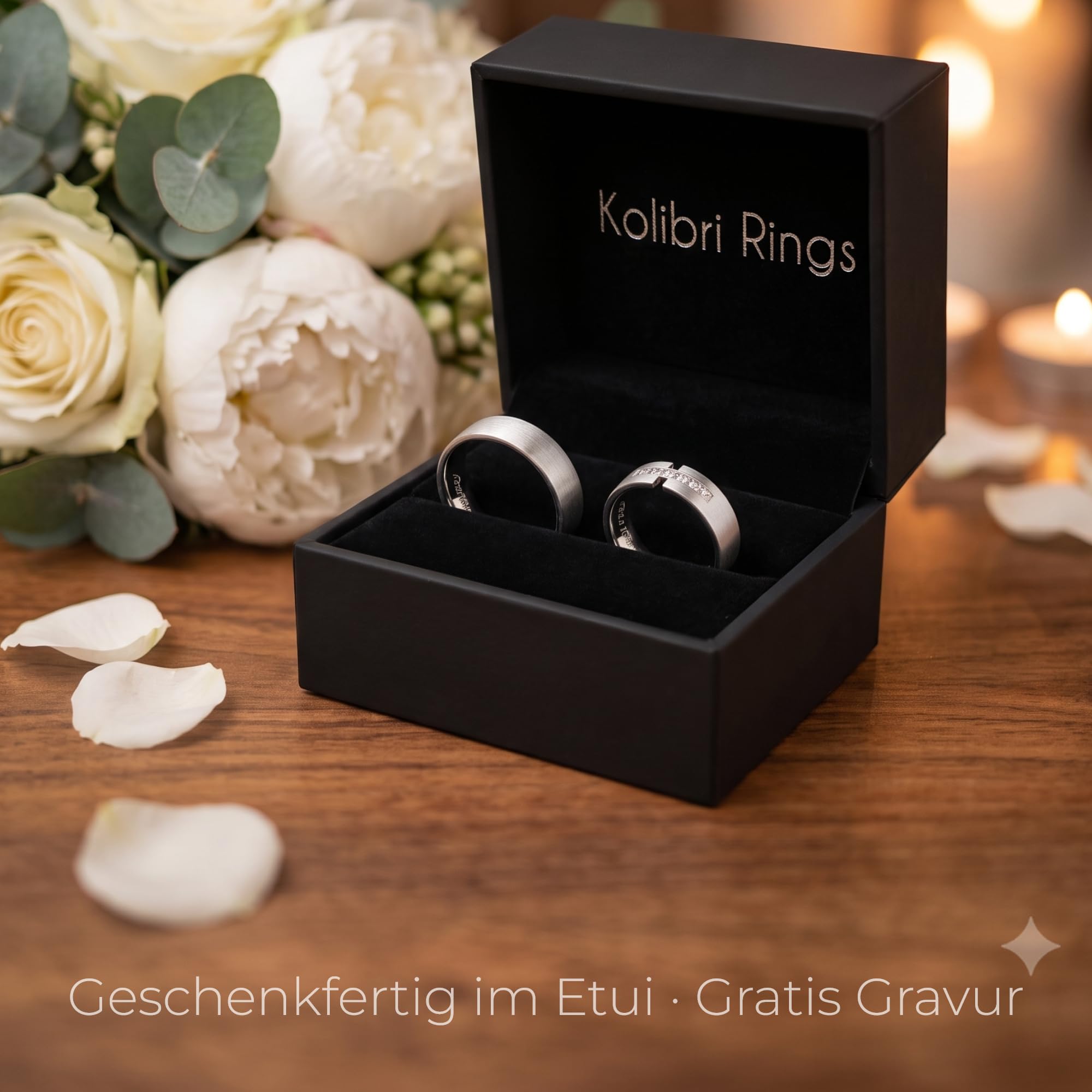 Kolibri Rings Eheringe Verlobungsringe Silber 925 7 Zirkonia Steine Set - Gratis Gravur und Etui