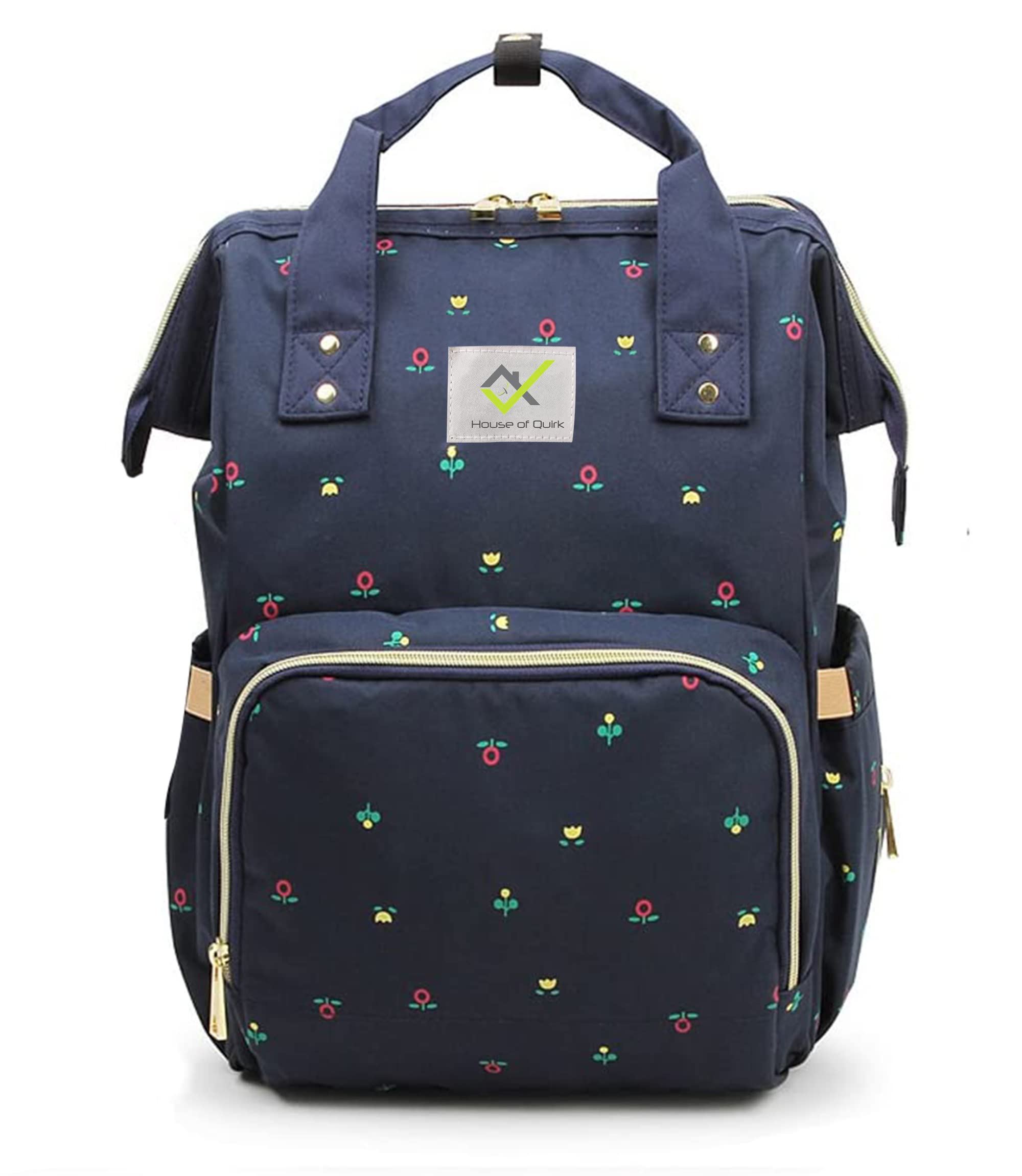 House of Quirk Baby Diaper Bag Blue Maternity Backpack (Dark Blue Rosebud)-picture-31