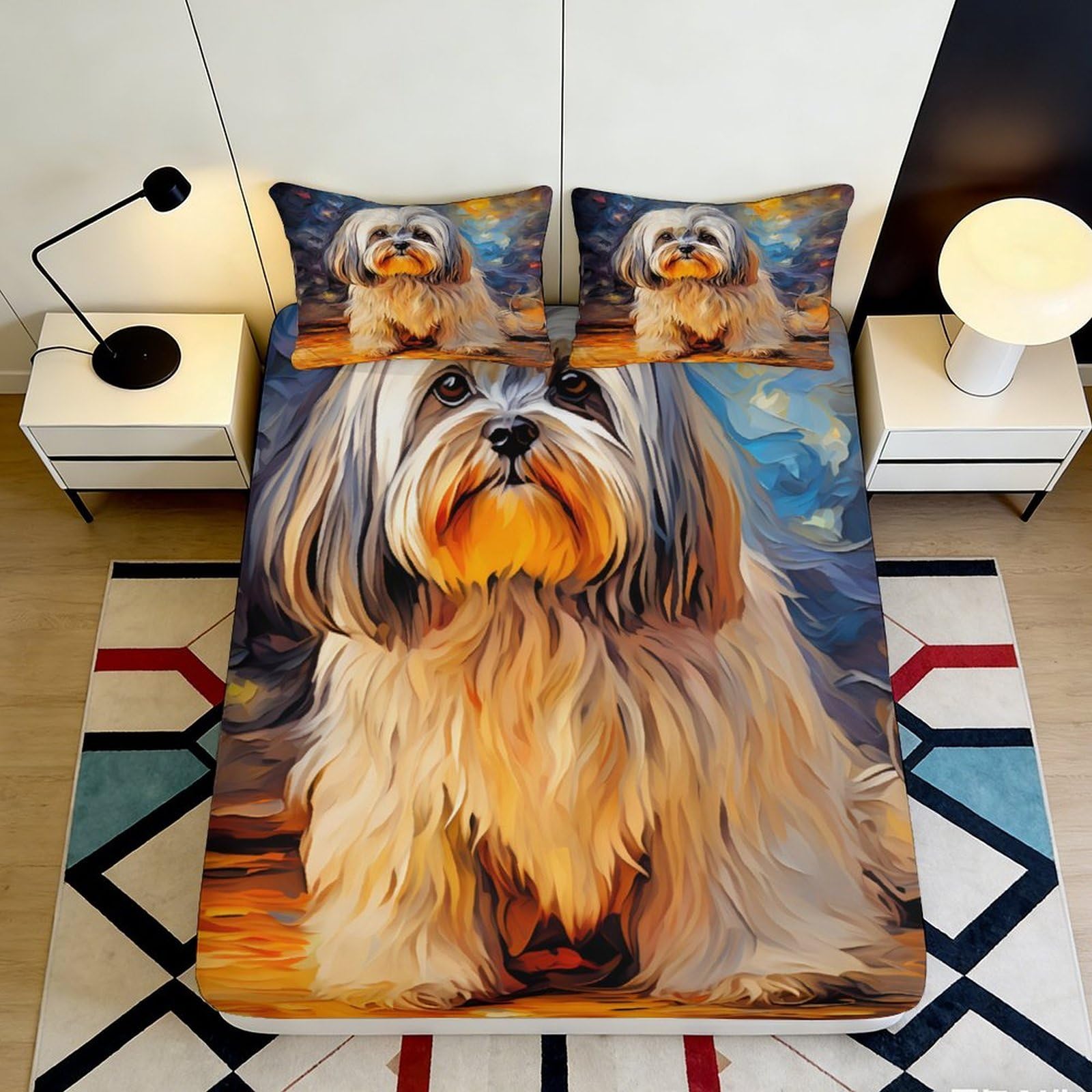 3D Printed Shih Tzu Dog Fitted Sheet Microfiber Soft Bedroom Decor Pet Art Mattress Cover for Home Dorm 90x200x25cm