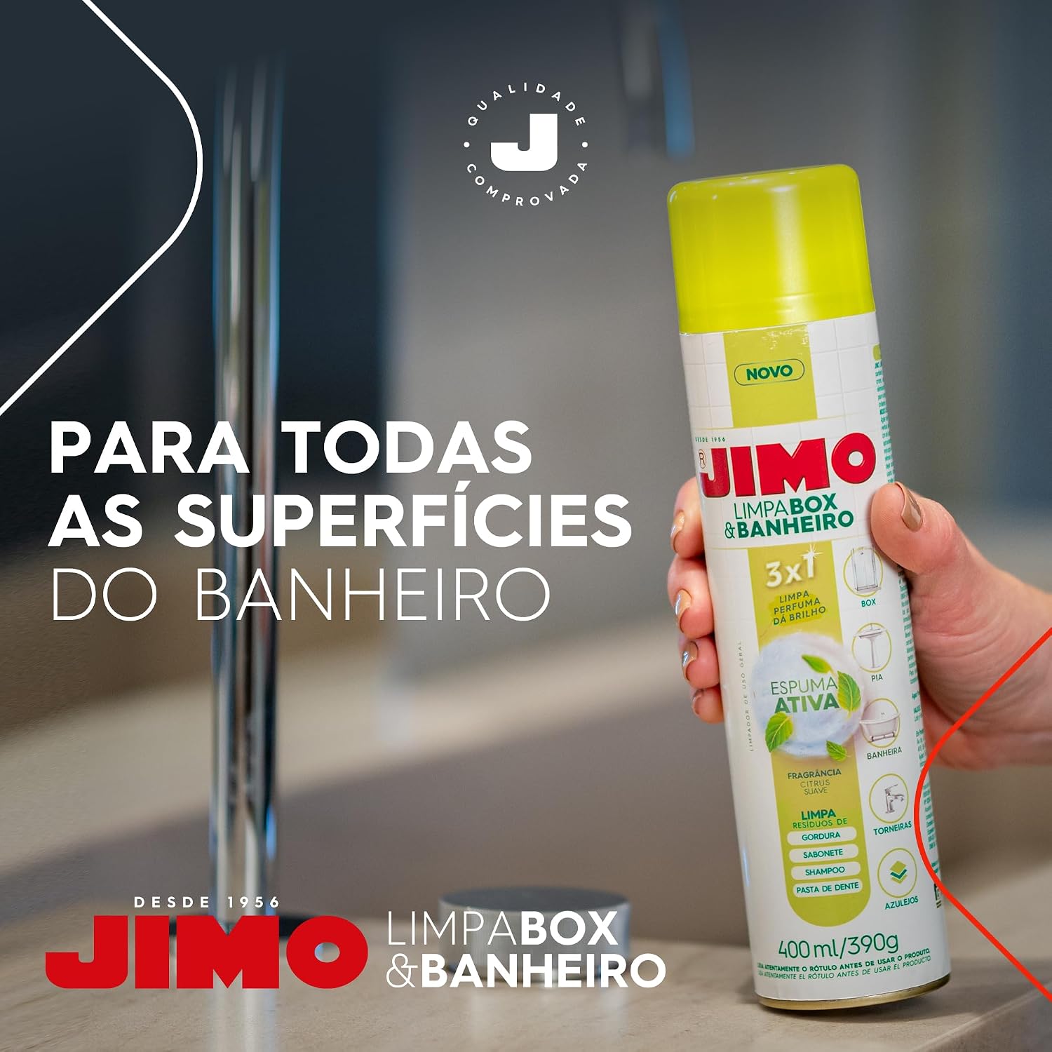 JIMO Limpa Box & Banheiro Limpa Perfuma Dá Brilho Espuma Ativa Aerossol 400ml