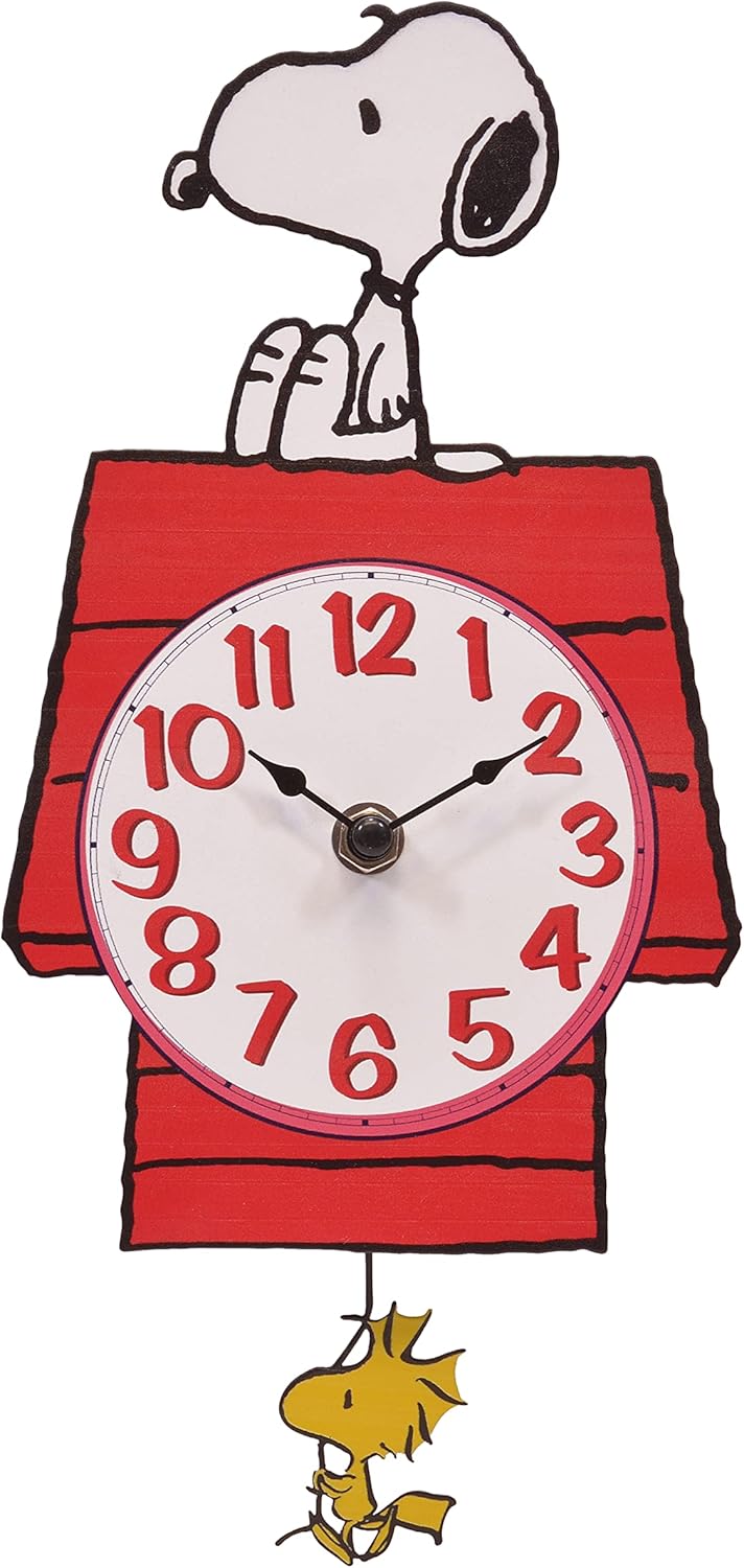 Mark Feldstein, Peanuts Snoopy's Dog House with Woodstock Pendulum Pal Wall Clock, 12 Inch