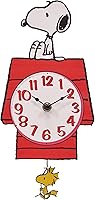 Mark Feldstein Peanuts Snoopy Dog House Woodstock Pendulum Wall Clock - 12 Inch Licensed Collectible