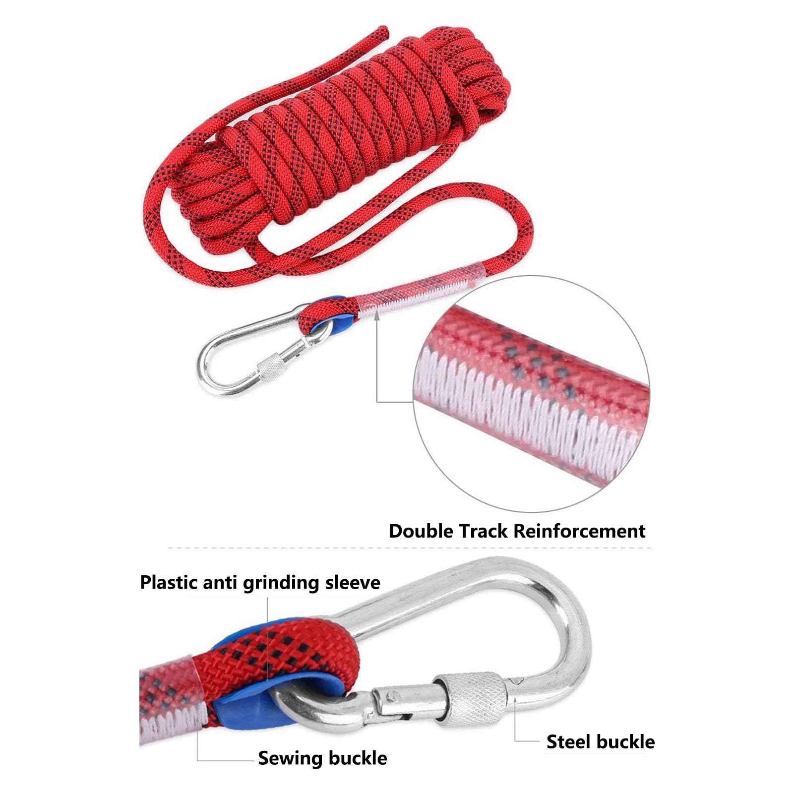 Outdoor-Kletterseil, 10 mm Durchmesser, 9,8 m, 25 m, 50 m, 100 m, 150 m, 199,9 m, statisches Kletterseil, Nylonseil, Eiskletterausrüstung, Feuerrettung, Fallschirmseil mit 2 Stahlhaken