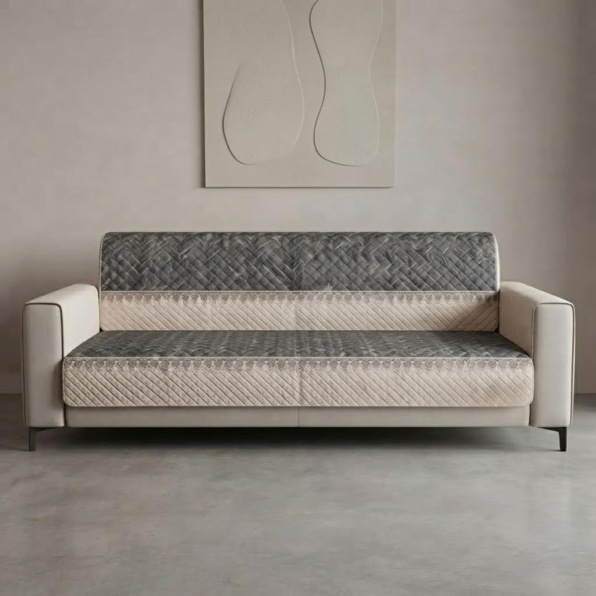 Velvet Quilted Sofa Cover Set - 5 Seater Protection -6 Velvet Quilted Sofa Cover Set - 5 Seater Protection -6