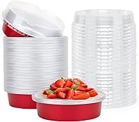 Vista 48 de Beasea Paquete de 20 Moldes para Cheesecake con Tapas, 8 Oz, 4 Pulgadas Moldes Redondos de Papel de Aluminio para Tartas, Contenedor para Muffins