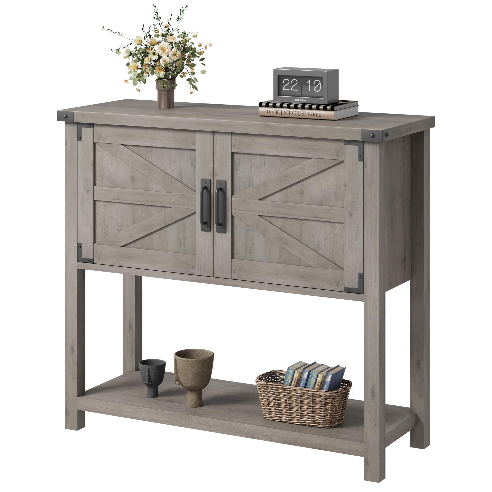 Garvee Mesita de Noche, Mesa Consola Estilo, Mueble Recibidor de Madera con Almacenaje, para Dormitorio y Salón, 77×34×86 cm (Gris)
