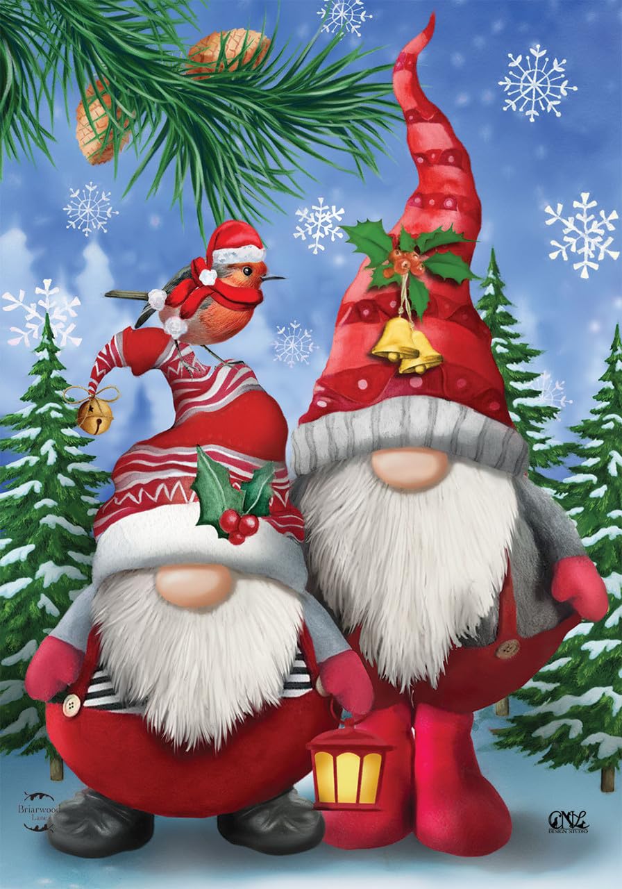 Winter Gnomes Christmas House Flag Humor Santa Hat 28" x 40 Briarwood Lane