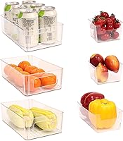 Vista 1 de Refrigerator Organizer Bins 6 Pack Fridge Organizers with Handles Clear Freezer Storage Containers for Pantry, Cabinets,Shelves, Drawer