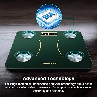 INSMART Scales for Body Weight, Bluetooth Body Fat Scales with Smart APP | Digital Bathroom Weight Scales Composition Analyzer, Body Composition Fitbit Weighing Scales for Fitness, BMR, BMI,etc. Green