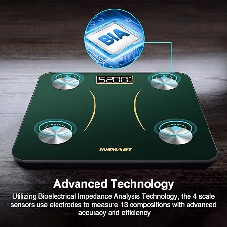 INSMART Scales for Body Weight, Bluetooth Body Fat Scales with Smart APP | Digital Bathroom Weight Scales Composition Analyzer, Body Composition Fitbit Weighing Scales for Fitness, BMR, BMI,etc. Green