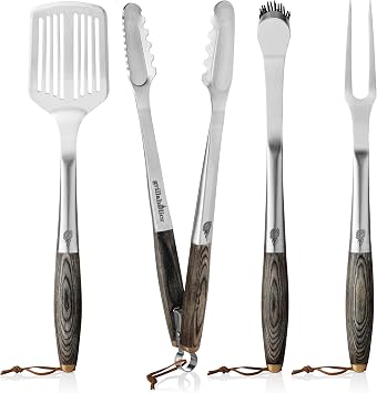 Grillaholics Premium BBQ Grill Tools The Ultimate Grilling Gift for Dad - Luxury 4-Piece Barbecue Utensils Grill Set with Wooden Gift Box