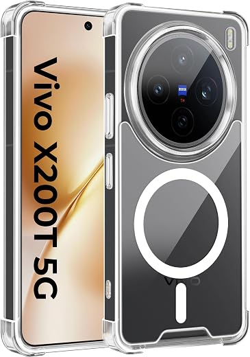 A rtistque Clear Back Cover Case for Vivo X200T 5G | Compatible with Mag-Safe | Premium Cover | Shockproof TPU Bumper | Sl...
