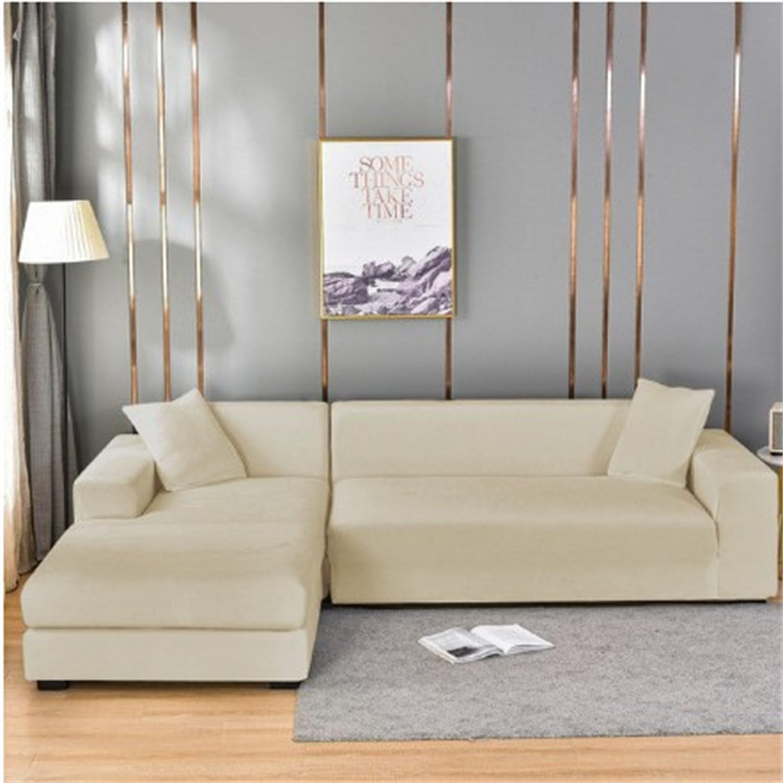 Odot Sofa Cover,Stretch Silver Fox Velvet Sofa Cover 1 2 3 4 Seater,Breathable Soft Sofa Slipcovers,for Corner Sofa Cover L Shape,Couch Cover Non Slip Furniture Protector Cover (Beige,3 Seater)