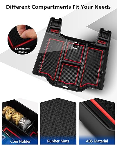 Miniatura 4 de FIILINES Organizador de consola central compatible con Dodge Ram 1500 2500 3500 2019-2023, caja de almacenamiento para reposabrazos de ABS, bandeja