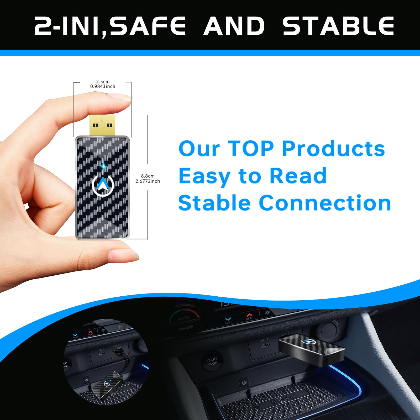 Adattatore Android Auto Wireless Milfra | Converti Android Auto Cablato In Wireless, Per Auto Con USB C/A