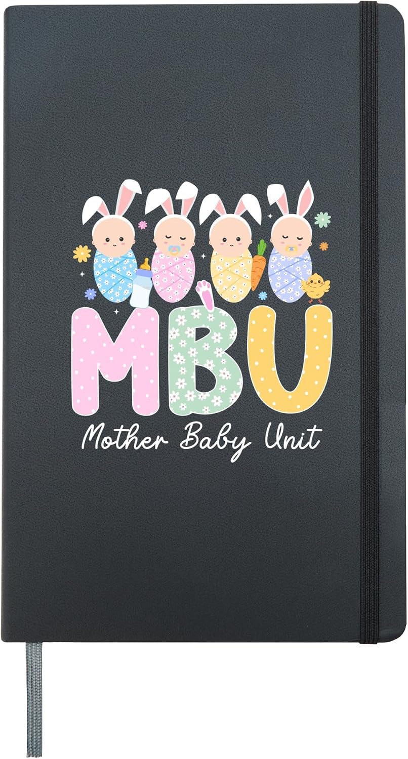 MBU Easter Bunny Mother Baby Unit Easter Day Hardcover Journal, Black