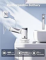 Vista 4 de Limpiador eléctrico giratorio, cepillo de ducha inalámbrico de doble velocidad con mango, cepillo de limpieza con IPX7 impermeable, 8 cabezales