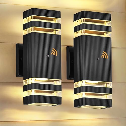 Lámpara de pared al aire libre del anochecer al amanecer, luces de porche arriba y abajo, montaje en pared al aire libre, lámpara exterior